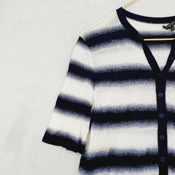 Striped Navy and White Women's Sweater - Picture 6 of 11